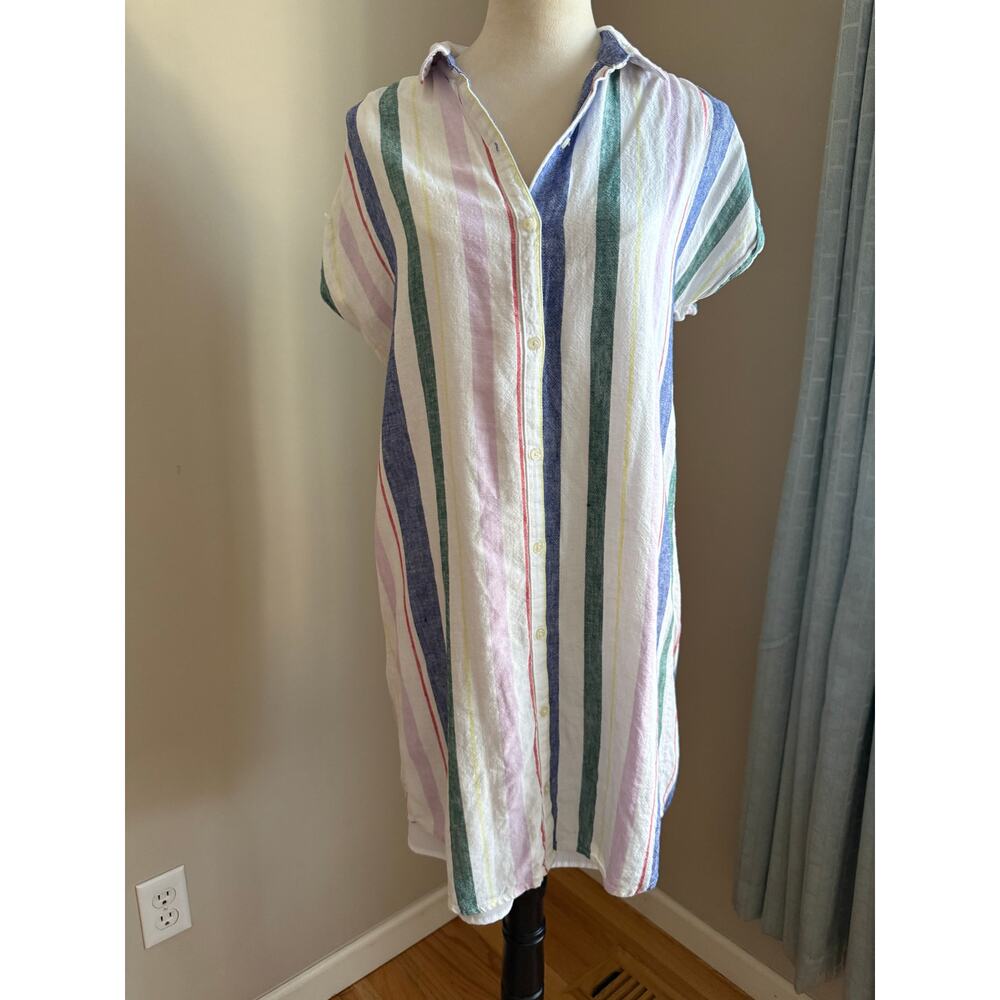 Old Navy Linen Blend Rainbow Stripe Shirt Dress with Slip – Size M